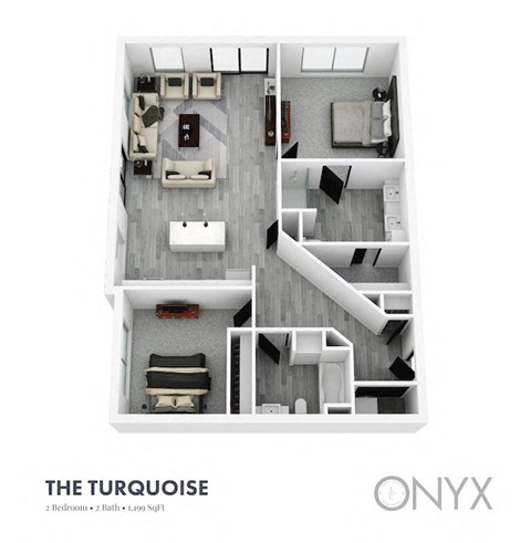 Floor plan for 2 beds, 2 baths, 1167 sqft